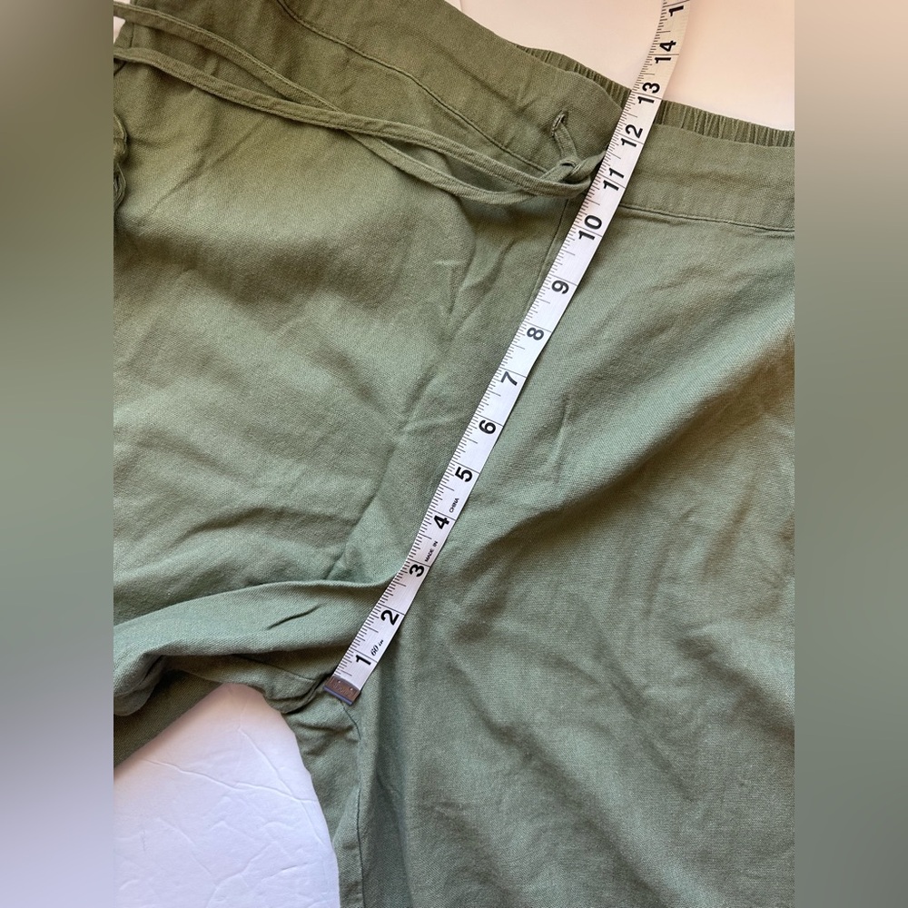 House of Harlow 1960 Sage Green Linen-Blend Wide Leg Tassel Drawstring Pants - Picture 6 of 8